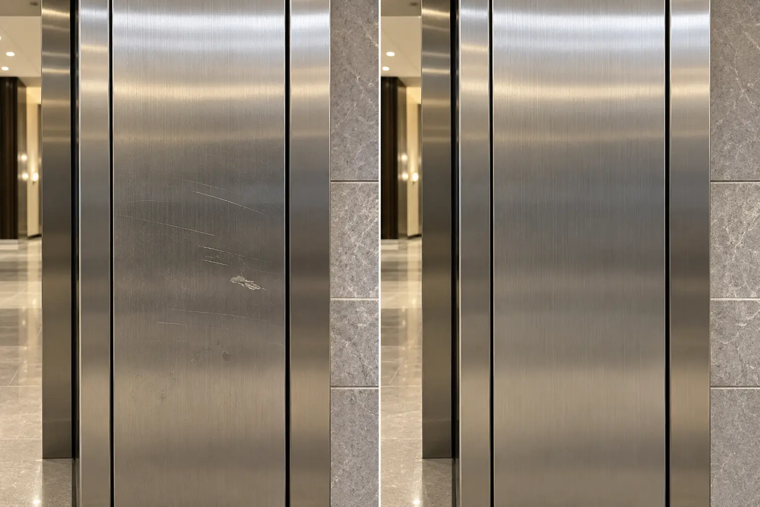 Stainless steel before and after restoration