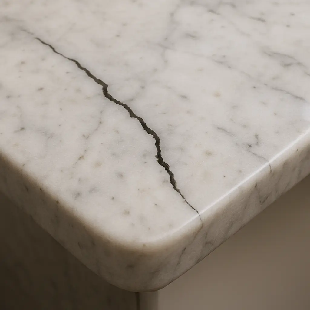 Granite counter edge chip damage before repair